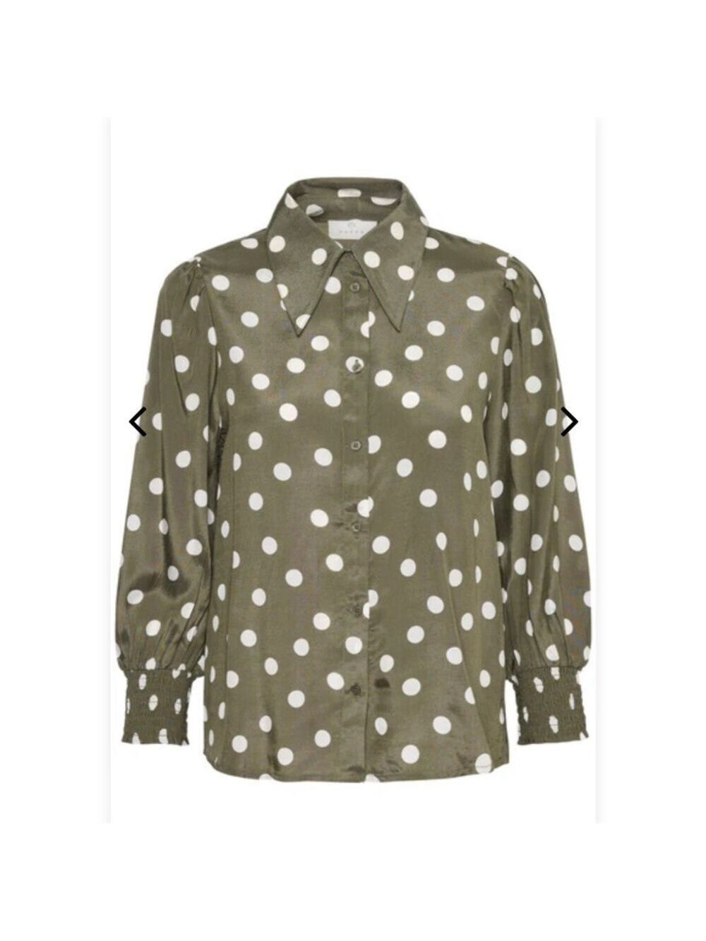 Kaffe Chic Olive Green Polka Dot Button Down Shirt size 36 Small-Medium - Picture 3 of 10